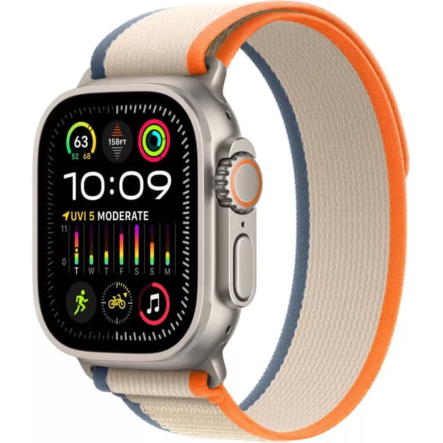 Умные часы Apple Watch Ultra 2 LTE 49 мм (титановый корпус, титановый/бежево-оранжевый, нейлоновый ремешок размера M/L)