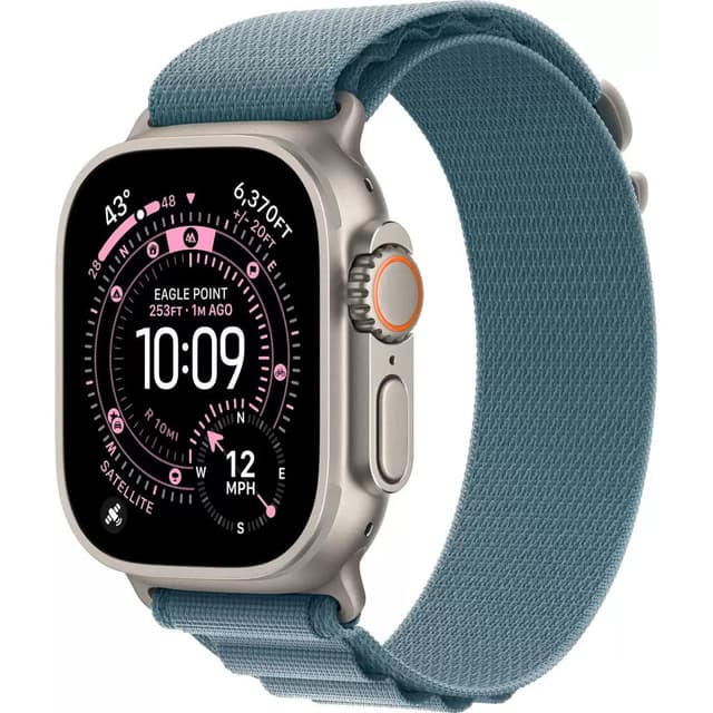 Умные часы Apple Watch Ultra 3 LTE 49 мм (титановый корпус, природный/голубой, текстильный ремешок размера S)