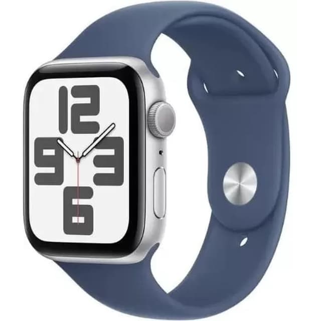 Умные часы Apple Watch SE 2 44 мм (алюминиевый корпус, серебристый/синий деним, спортивный силиконовый ремешок M/L)