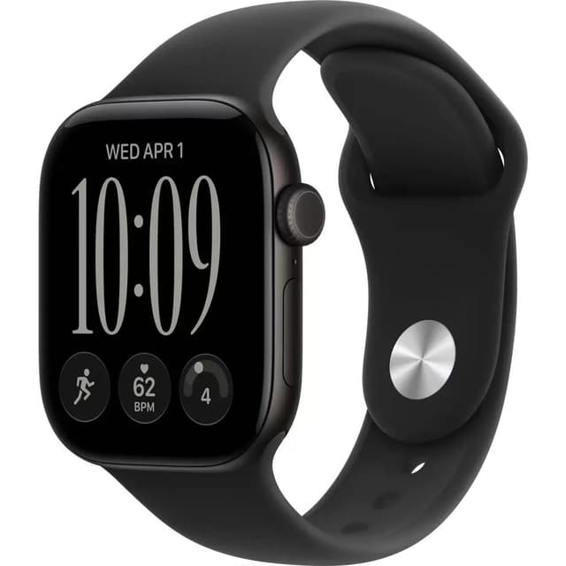 Умные часы Apple Watch Series 12 42 мм (алюминиевый корпус, черный/черный, спортивный силиконовый ремешок S/M)