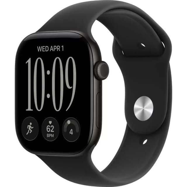 Умные часы Apple Watch Series 12 46 мм (алюминиевый корпус, черный/черный, спортивный силиконовый ремешок S/M)