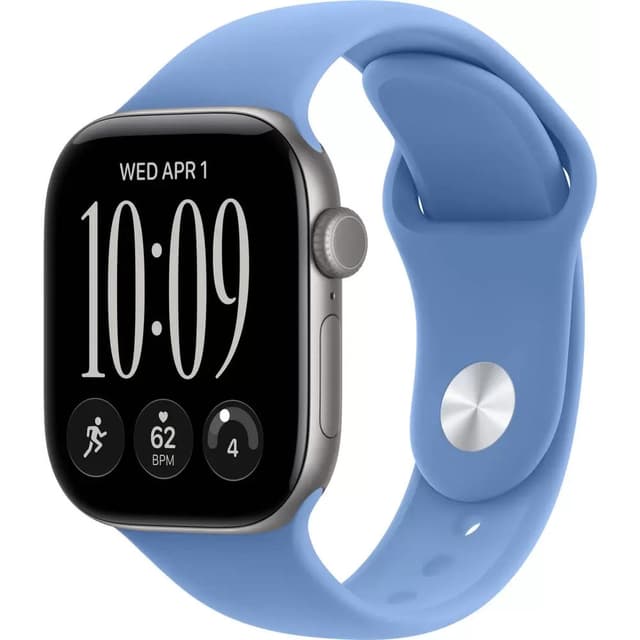 Умные часы Apple Watch Series 12 46 мм (алюминиевый корпус, серый космос/синий, спортивный силиконовый ремешок S/M)