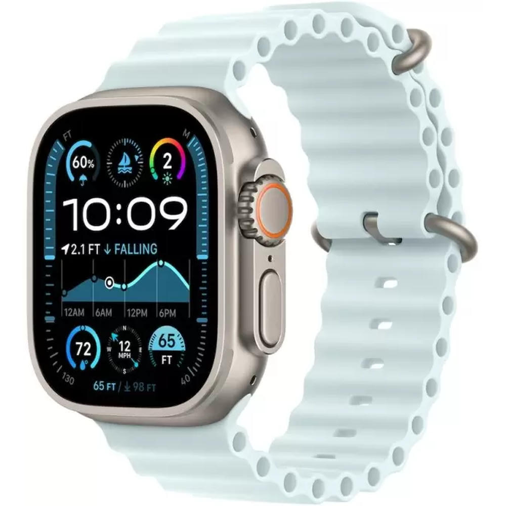 Умные часы Apple Watch Ultra 2 LTE 49 мм (титановый корпус, титановый/светло-голубой, ремешок из эластомера)