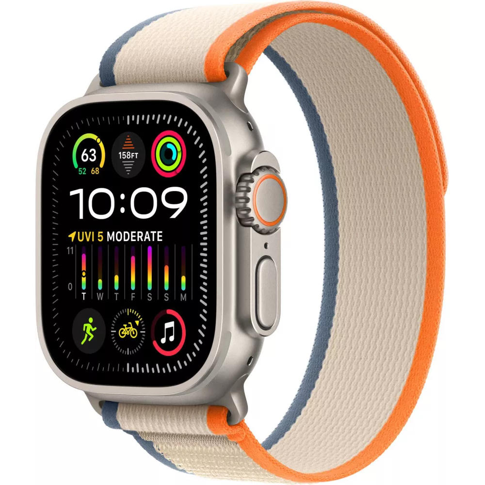 Умные часы Apple Watch Ultra 2 LTE 49 мм (титановый корпус, титановый/бежево-оранжевый, нейлоновый ремешок размера M/L)