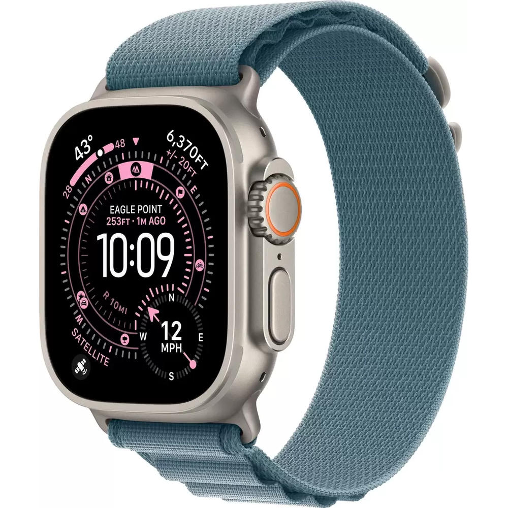 Умные часы Apple Watch Ultra 3 LTE 49 мм (титановый корпус, природный/голубой, текстильный ремешок размера L)