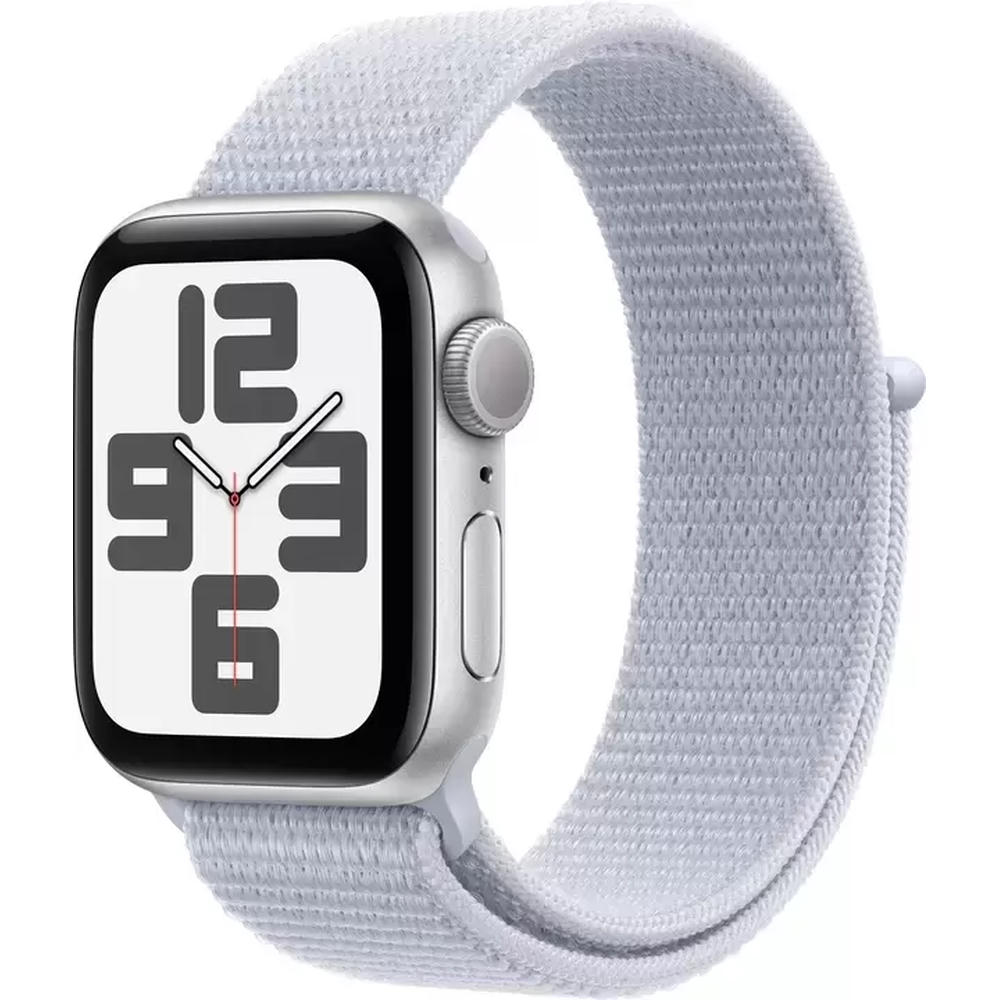 Умные часы Apple Watch SE 2 44 мм (алюминиевый корпус, серебристый/голубой, нейлоновый ремешок)
