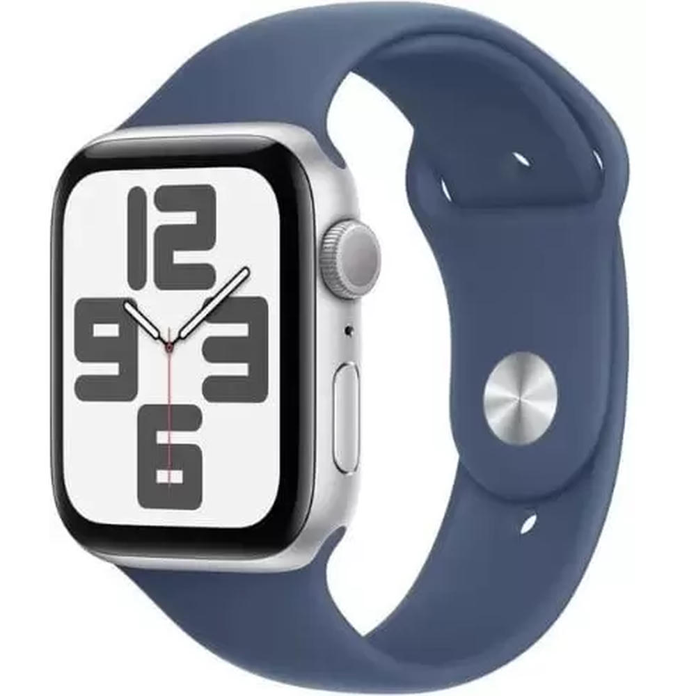 Умные часы Apple Watch SE 2 44 мм (алюминиевый корпус, серебристый/синий деним, спортивный силиконовый ремешок M/L)