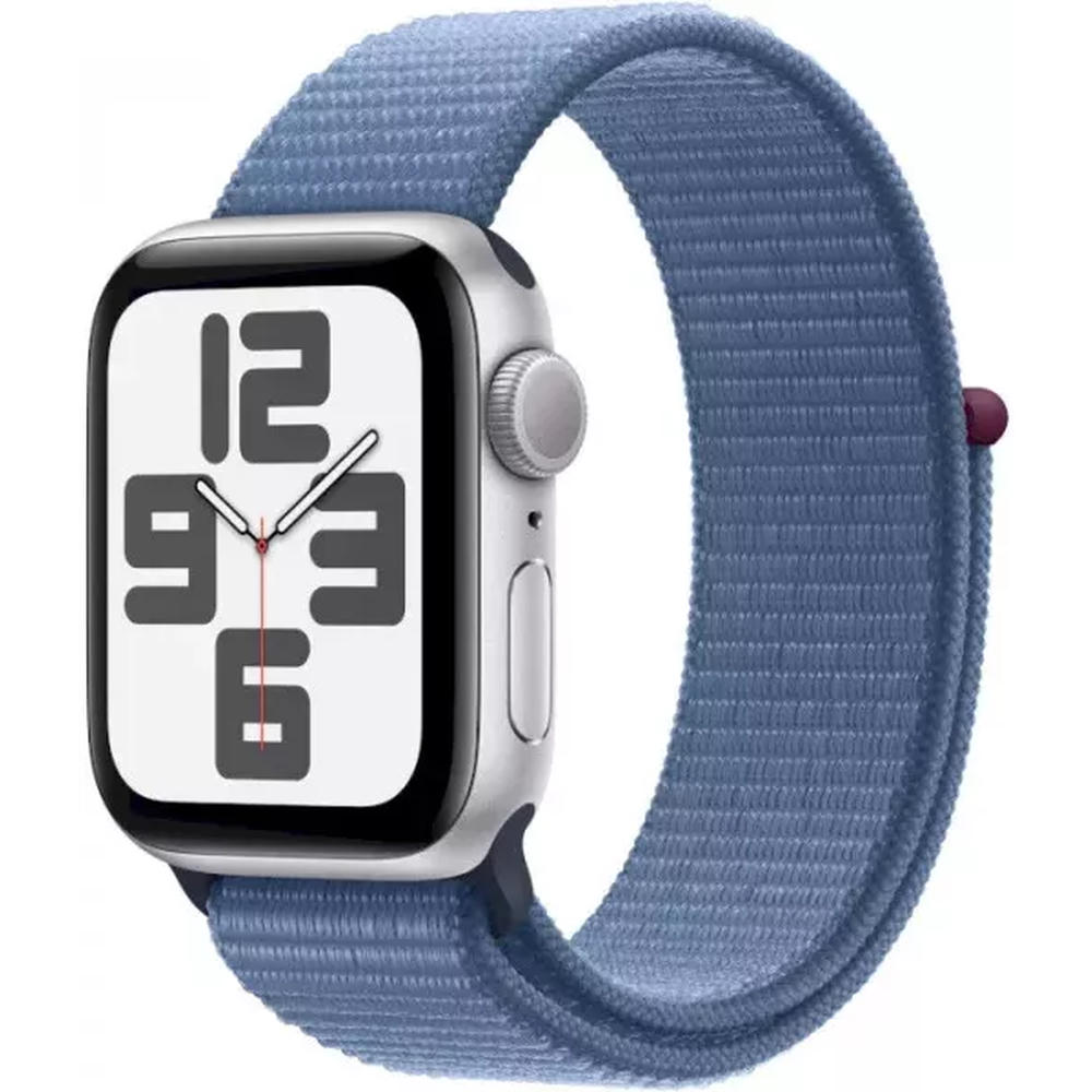 Умные часы Apple Watch SE 2 44 мм (алюминиевый корпус, серебристый/зимний синий, нейлоновый ремешок)