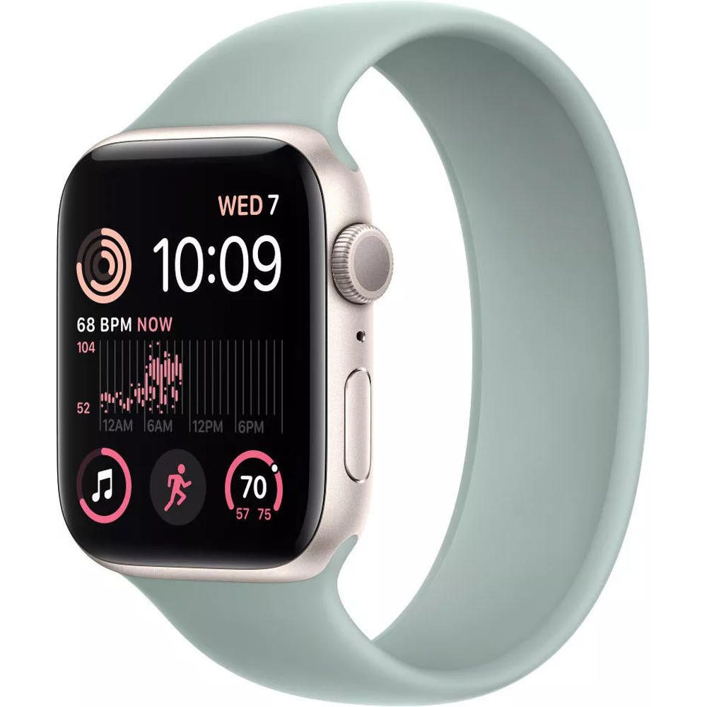 Умные часы Apple Watch SE 2 44 мм (алюминиевый корпус, звездный свет/суккулент, силиконовый ремешок)
