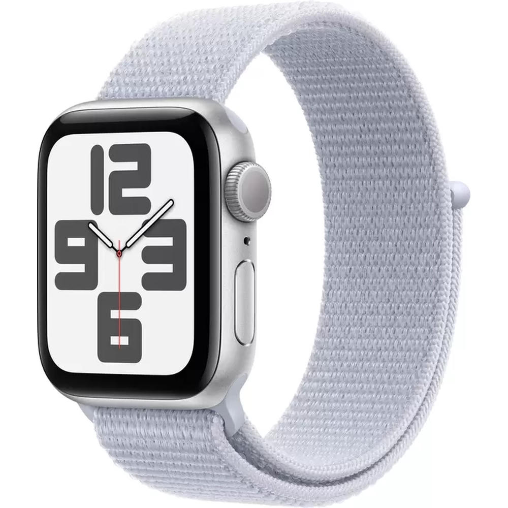 Умные часы Apple Watch SE 2 40 мм (алюминиевый корпус, серебристый/голубой, нейлоновый ремешок)