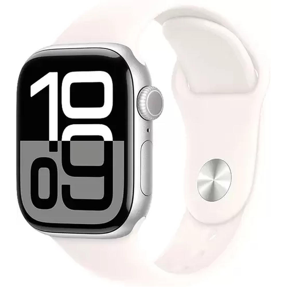 Умные часы Apple Watch Series 10 42 мм (алюминиевый корпус, серебристый/легкие румяна, спортивный силиконовый ремешок S/M)