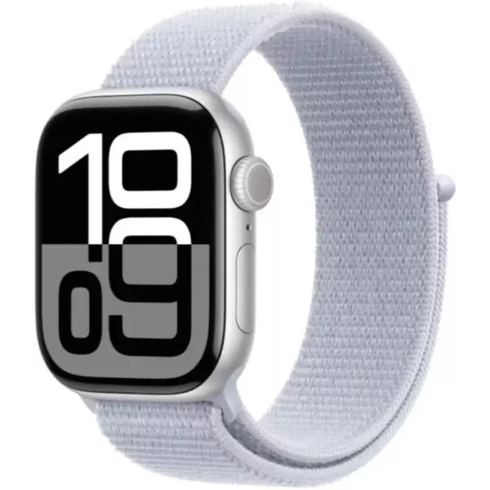 Умные часы Apple Watch Series 10 42 мм (алюминиевый корпус, серебристый/голубой, нейлоновый ремешок)