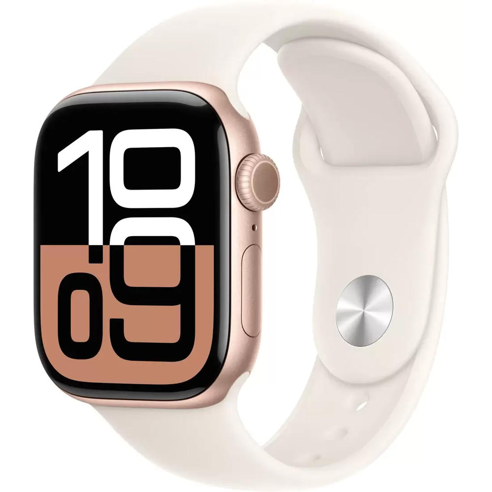 Умные часы Apple Watch Series 10 46 мм (алюминиевый корпус, розовое золото/звездный свет, спортивный силиконовый ремешок M/L)