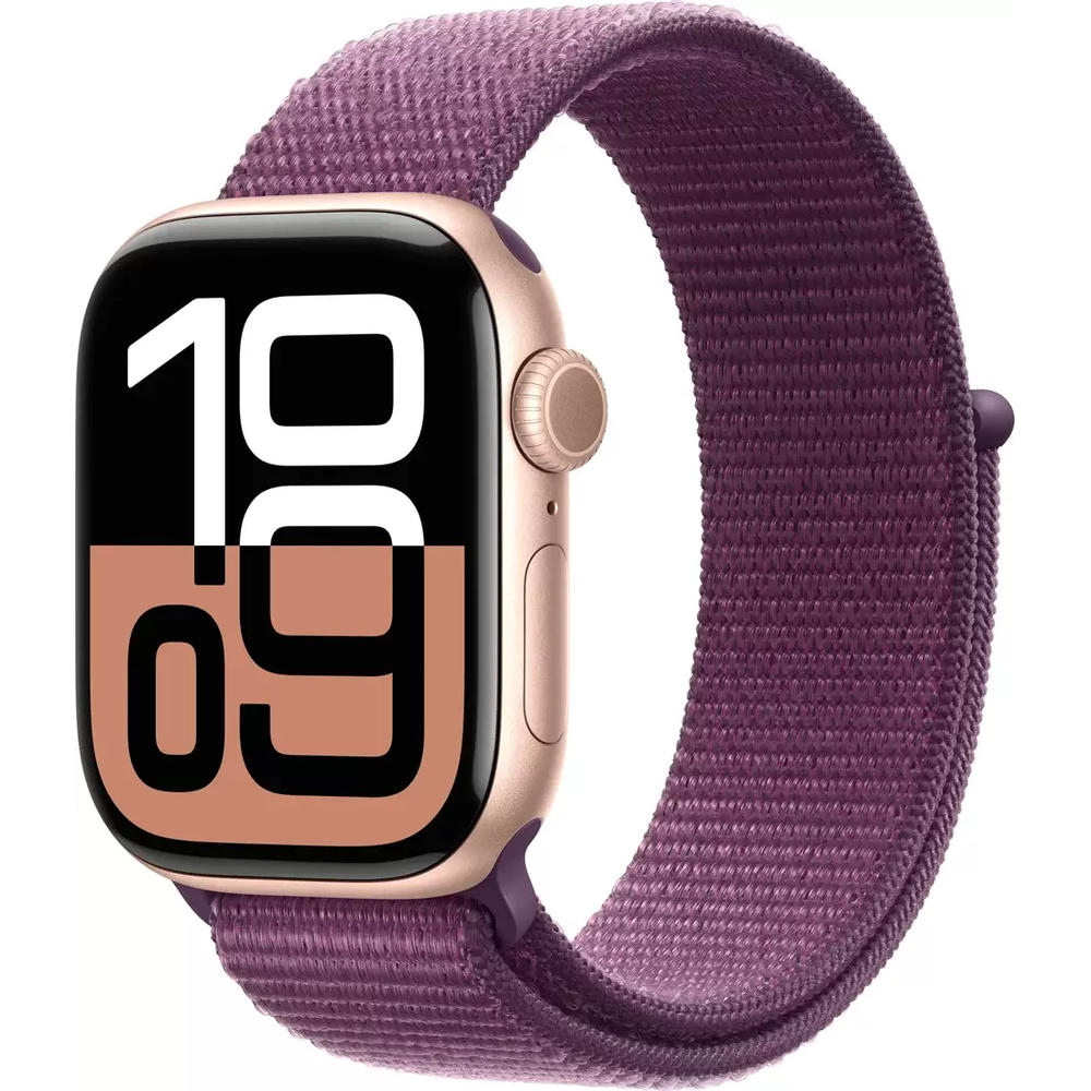 Умные часы Apple Watch Series 10 46 мм (алюминиевый корпус, розовое золото/сливовый, нейлоновый ремешок)