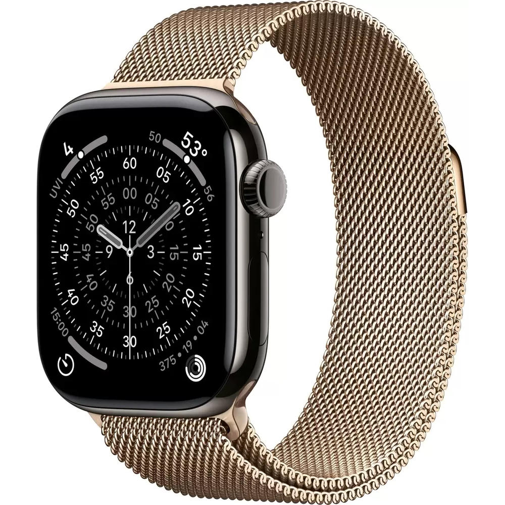 Умные часы Apple Watch Series 11 LTE 42 мм (титановый корпус, сланец/золотистый, миланская петля)
