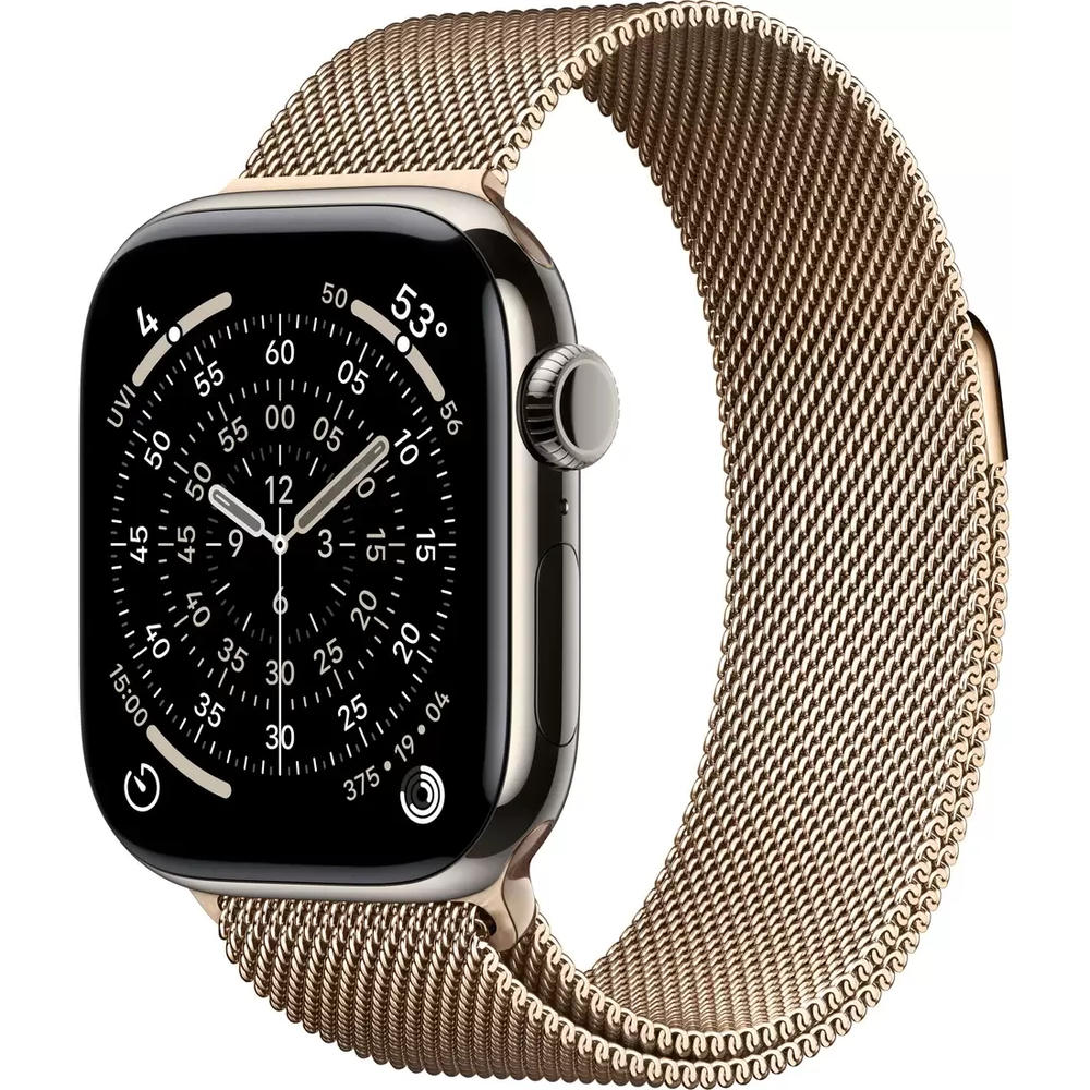 Умные часы Apple Watch Series 11 LTE 42 мм (титановый корпус, природный/золотистый, миланская петля)