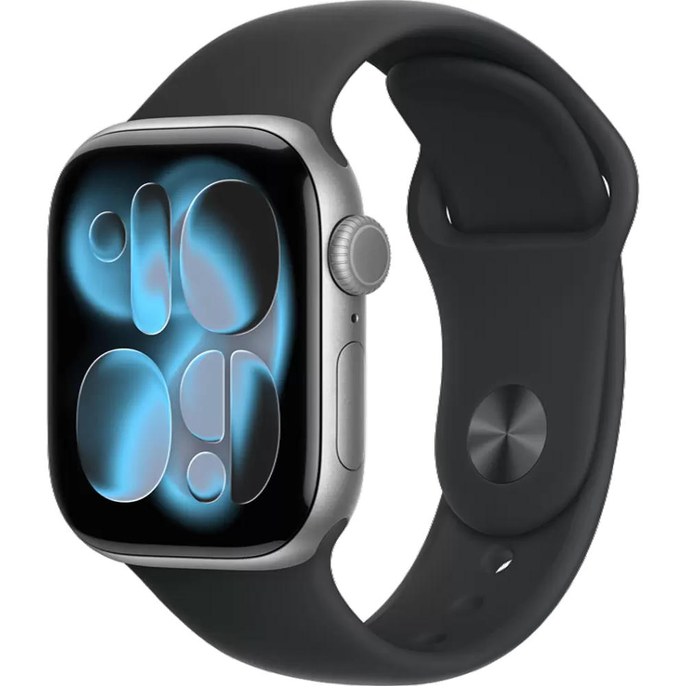 Умные часы Apple Watch Series 11 42 мм (алюминиевый корпус, космический серый/черный, спортивный силиконовый ремешок S/M)
