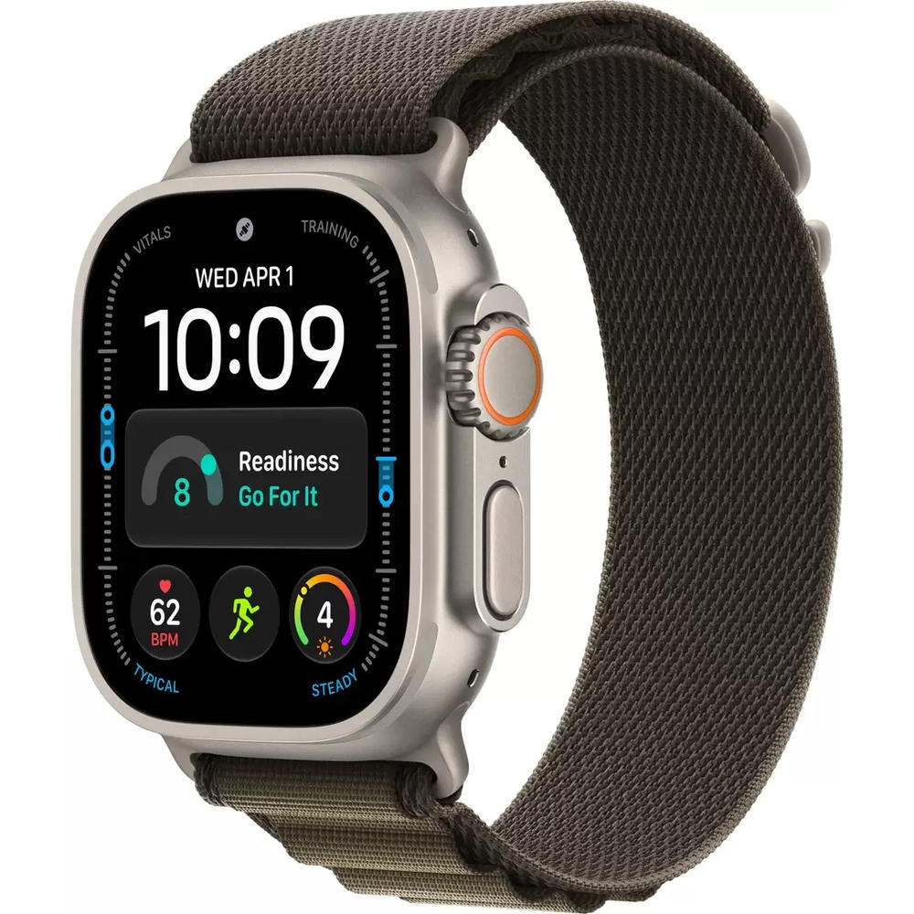 Умные часы Apple Watch Ultra 4 LTE 49 мм (титановый корпус, природный/темно-зеленый, текстильный ремешок размера L)