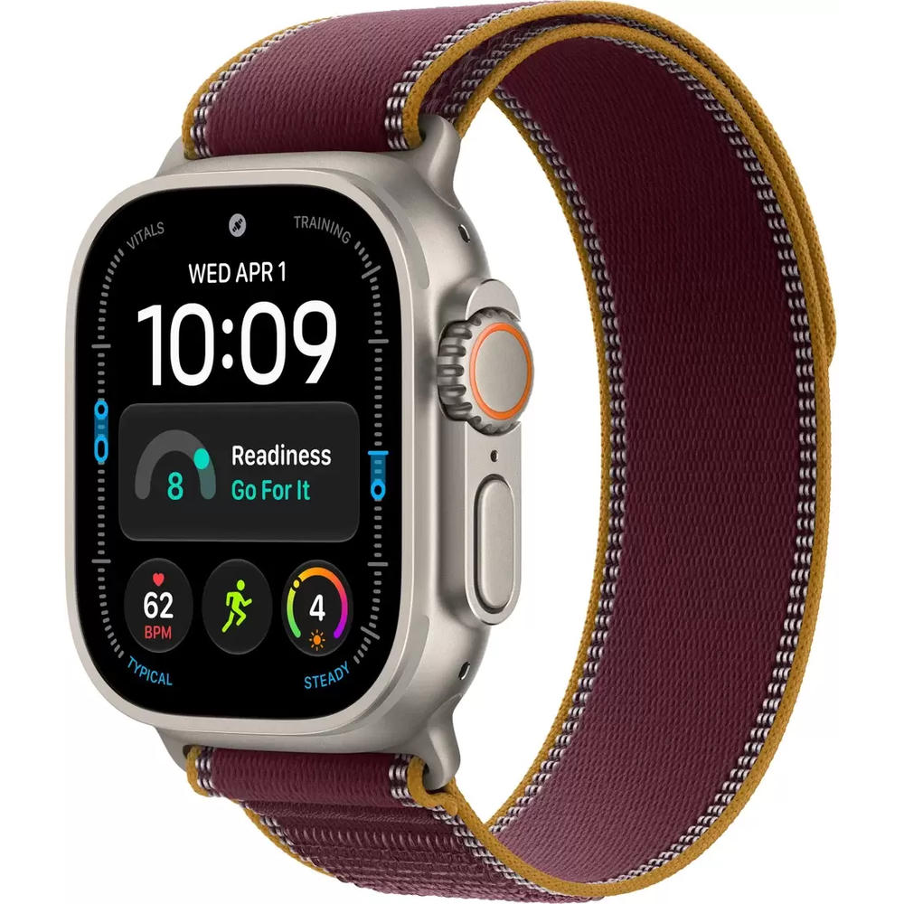 Умные часы Apple Watch Ultra 4 LTE 49 мм (титановый корпус, природный/бургунди, нейлоновый ремешок размера M/L)