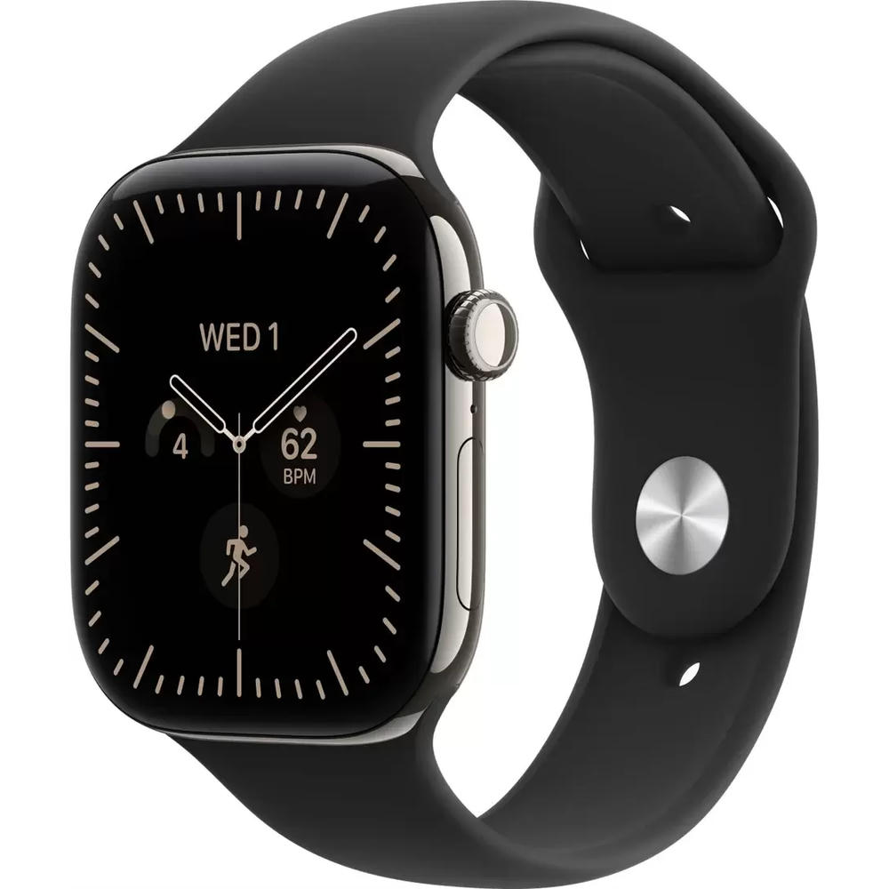 Умные часы Apple Watch Series 12 LTE 46 мм (титановый корпус, природный/черный, спортивный силиконовый ремешок S/M)