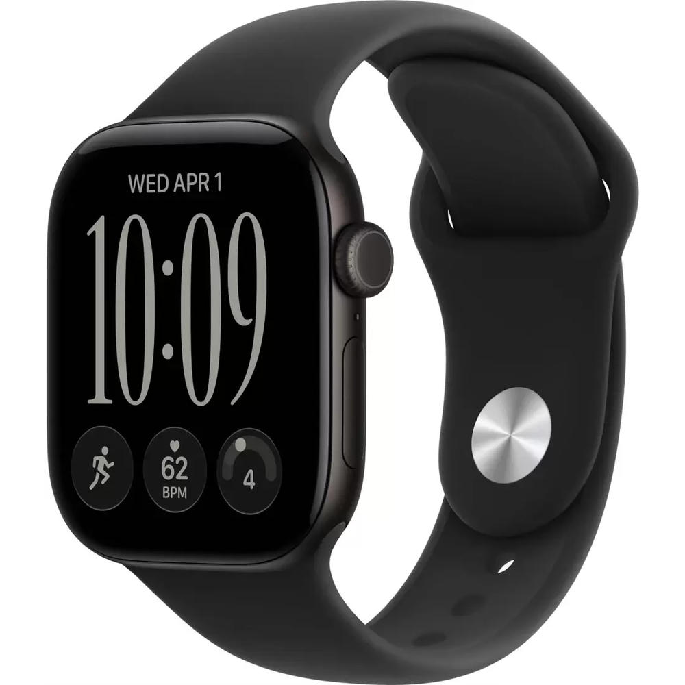 Умные часы Apple Watch Series 12 42 мм (алюминиевый корпус, черный/черный, спортивный силиконовый ремешок S/M)