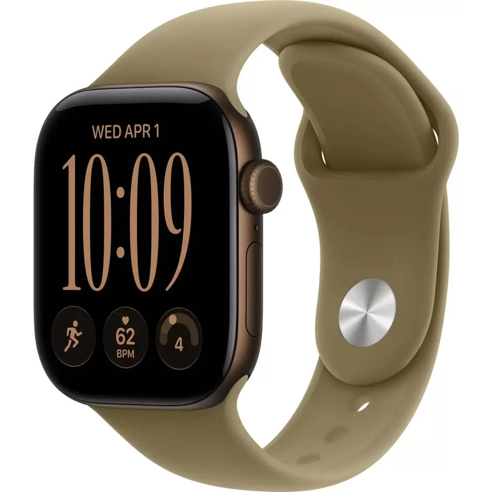 Умные часы Apple Watch Series 12 42 мм (алюминиевый корпус, темная бронза/оливковый, спортивный силиконовый ремешок S/M)