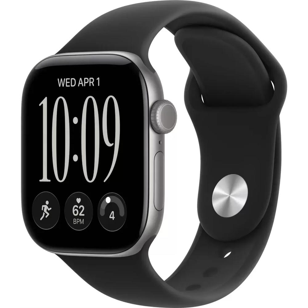 Умные часы Apple Watch Series 12 42 мм (алюминиевый корпус, серый космос/черный, спортивный силиконовый ремешок M/L)