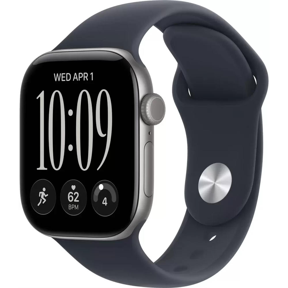 Умные часы Apple Watch Series 12 46 мм (алюминиевый корпус, серый космос/темно-синий, спортивный силиконовый ремешок S/M)